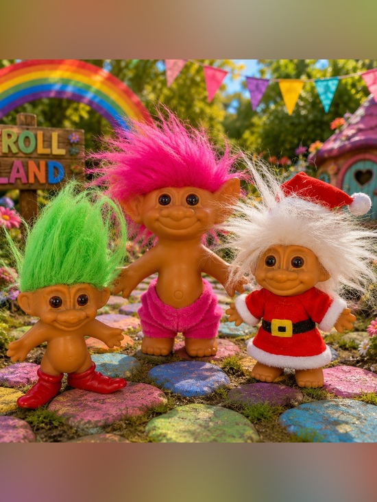 Russ Other - Russ Trio of Colorful Troll Dolls with Pink, Green & White Hair